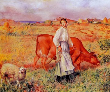 Ganado Vaca Toro Painting - Pierre Auguste Renoir Pastora Vaca y Oveja